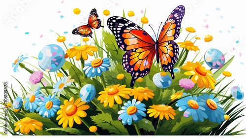 Vibrant Butterfly Flittering Over Colorful Petals photo