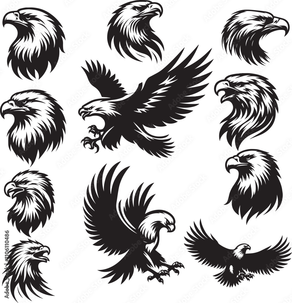 Fototapeta premium High-Quality Eagle Silhouette Vector Set