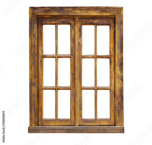 weathered old wooden window frame  cutout