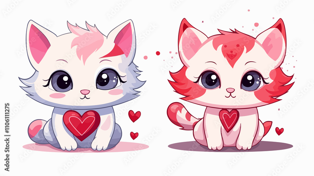Cute Cats Valentine Cards Cartoon Vector Illustration Cute Cats Valentine Cards Cartoon Vector Illustration