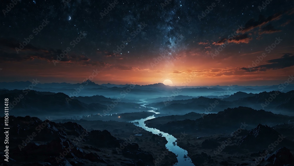 Fototapeta premium Futuristic night sky on a faraway world.