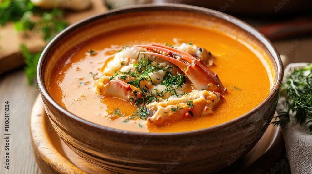Delicious Crab Soup in Rustic Bowl Delicious Crab Soup in Rustic Bowl