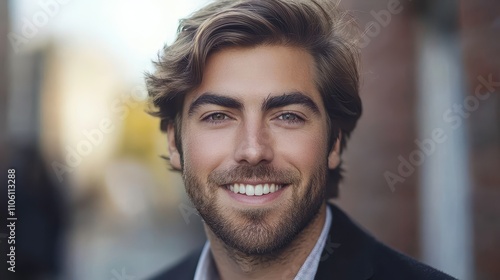 Smiling Man with Casual Style in Urban Setting