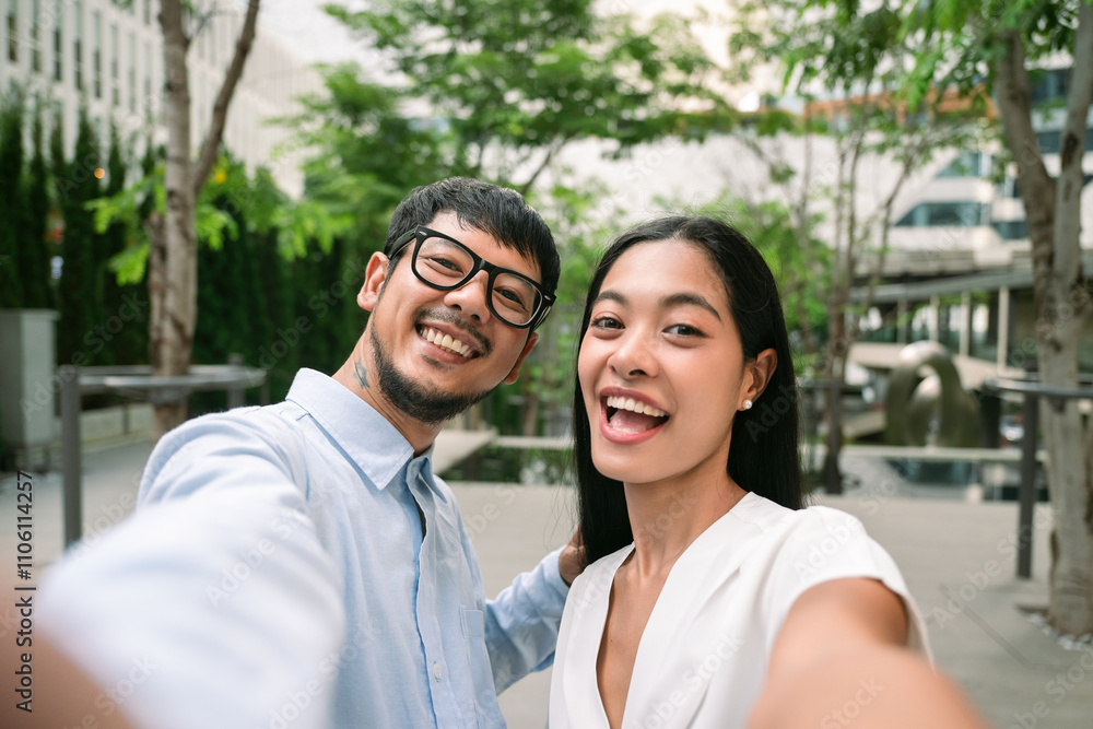 young asian people making selfie in Bangkok Thailand young asian people making selfie in Bangkok Thailand