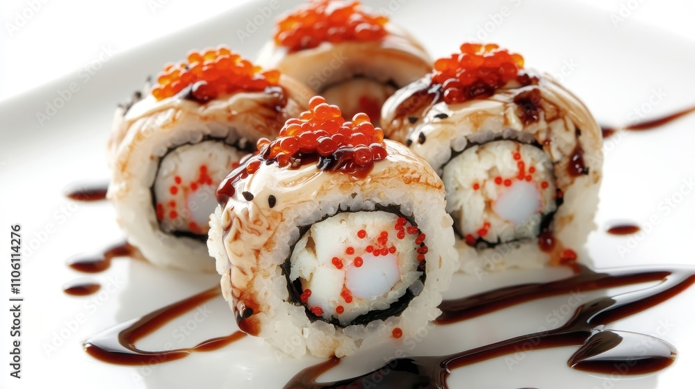 Flavorful Crab Sushi Rolls with Tasty Roe Topping Flavorful Crab Sushi Rolls with Tasty Roe Topping