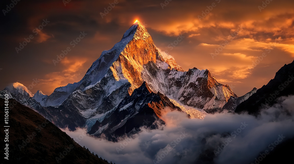Snowy Mountain Peak at Sunset Snowy Mountain Peak at Sunset