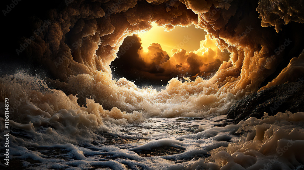 Ocean waves forming a glowing tunnel Ocean waves forming a glowing tunnel