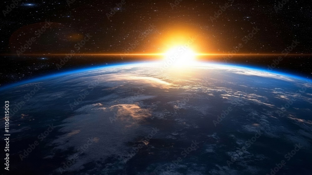 Glowing planet Earth surrounded by stars and the Milky Way galaxy.
Glowing planet Earth surrounded by stars and the Milky Way galaxy.