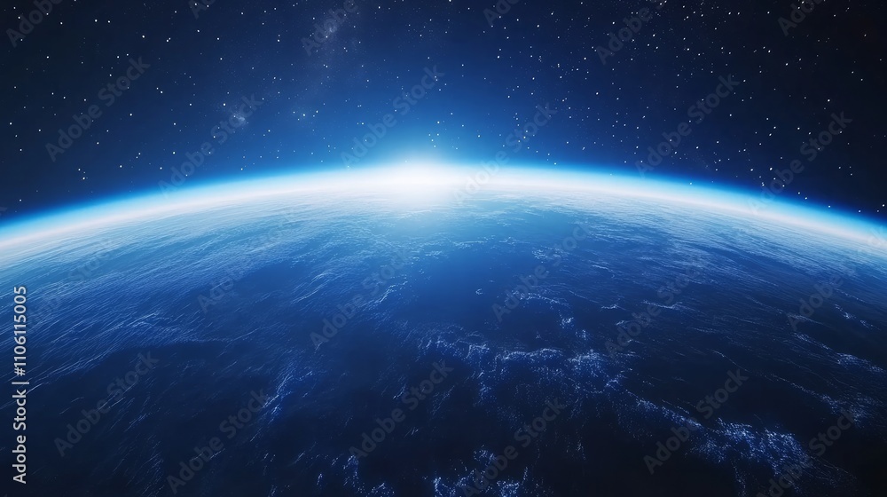 Glowing planet Earth surrounded by stars and the Milky Way galaxy.
Glowing planet Earth surrounded by stars and the Milky Way galaxy.