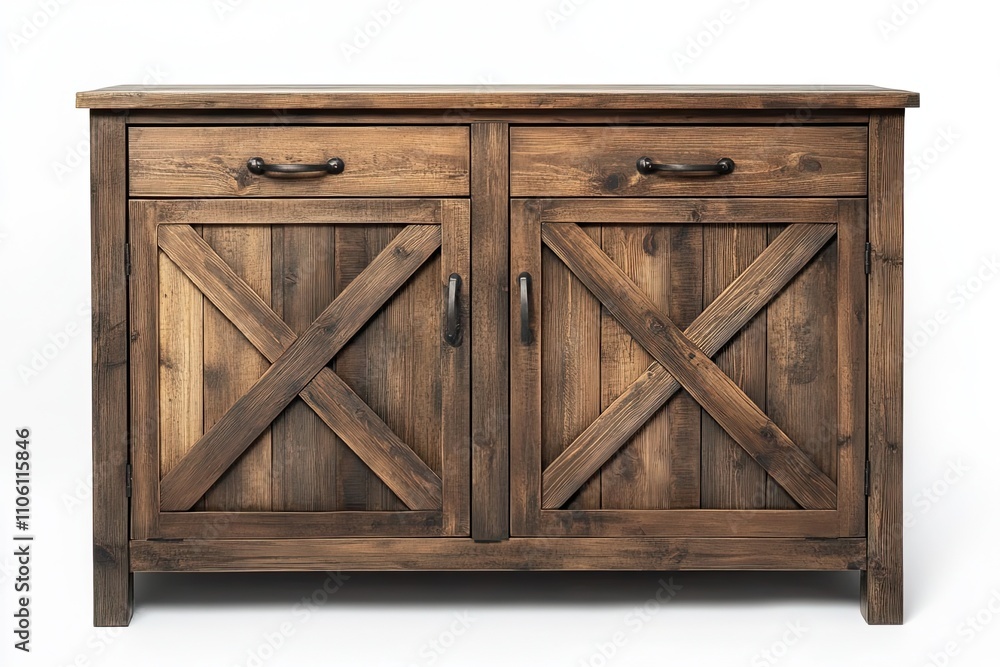 Farmhouse Furniture Rustic Buffet Cabinet Isolated on White Farmhouse Furniture Rustic Buffet Cabinet Isolated on White