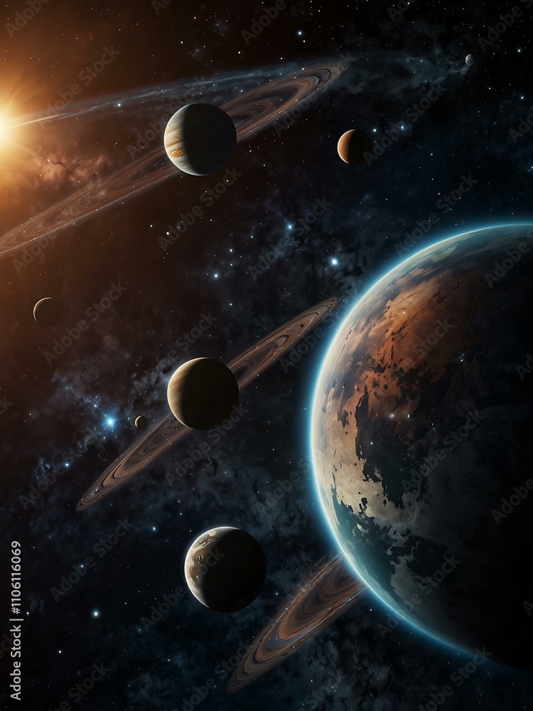 Naklejka premium Galaxy and planet illustration in space.