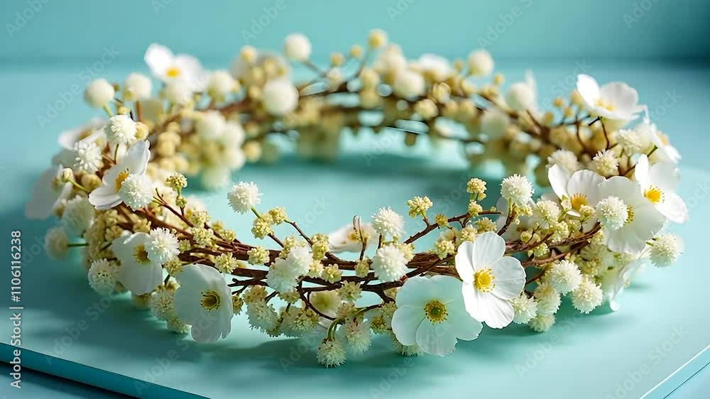 White Flower Crown on Light Blue Background White Flower Crown on Light Blue Background