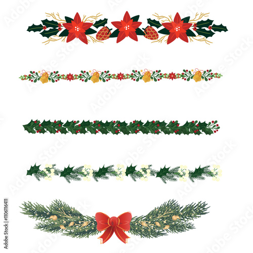 New Year's decoration for the Christmas tree, illustrations for decorating a New Year's poster, deer, bows, greeting card, ribbons, Christmas tree toys, social media posters, snow, snowflakes, stars, 