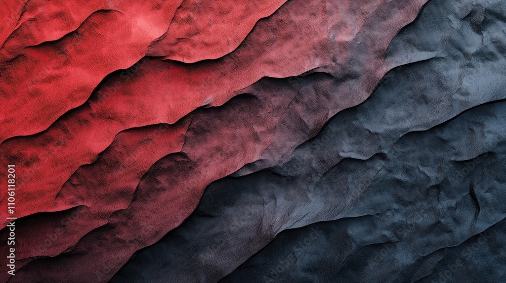 Fototapeta premium Abstract textured background with layered wavy patterns in red and black colors, creating a visually striking and dynamic design