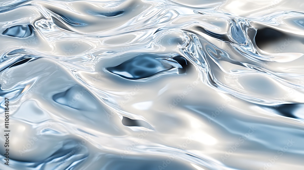 Abstract representation of shimmering water waves with a fluid, reflective surface. Abstract representation of shimmering water waves with a fluid, reflective surface.