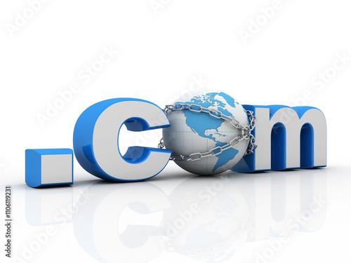 Fotografie 3d illustration globe with word dot com protection lock