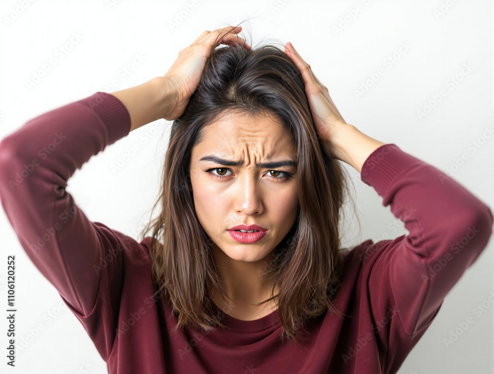 Young Asian Woman Frustrated Holding Head in Stress Young Asian Woman Frustrated Holding Head in Stress