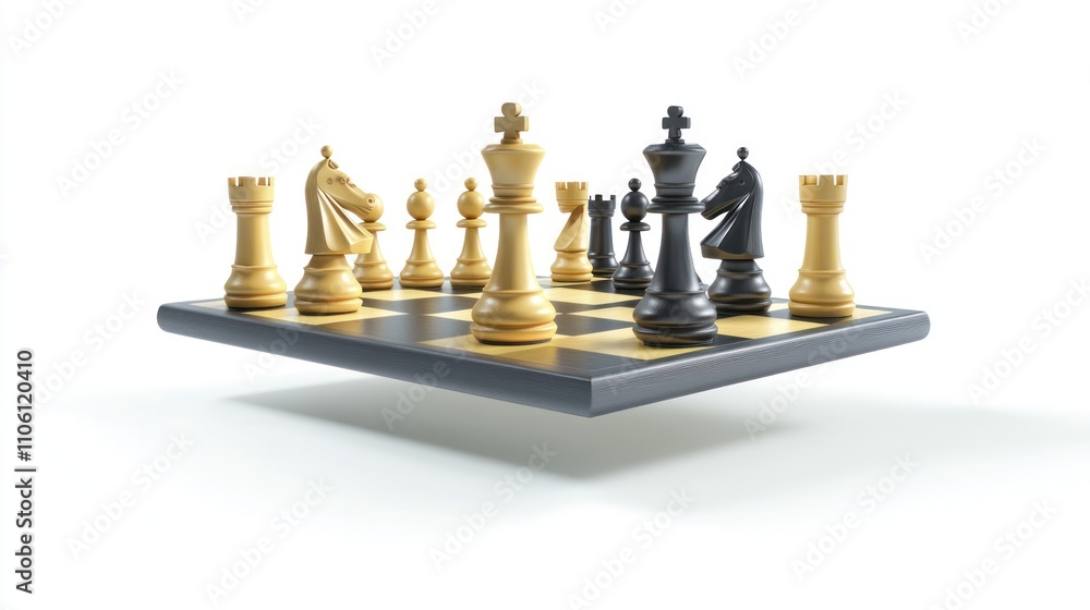 A chessboard displays a game in progress with pieces arranged A chessboard displays a game in progress with pieces arranged
