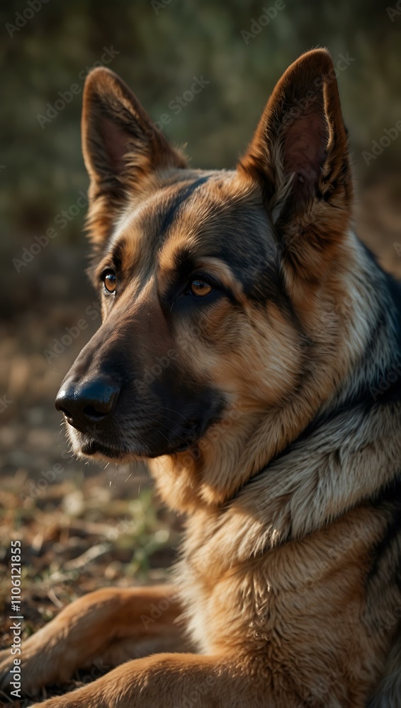 German Shepherd lying down, calm and thoughtful. German Shepherd lying down, calm and thoughtful.
