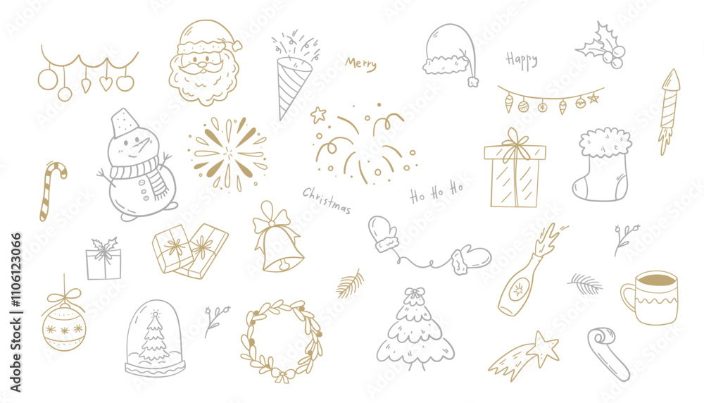 Hand drawn doodle set of Christmas and New Year elements. Vector illustration. Hand drawn doodle set of Christmas and New Year elements. Vector illustration.