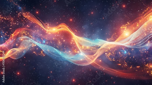 A glowing, swirling depiction of the electromagnetic spectrum, with waves of light flowing through space