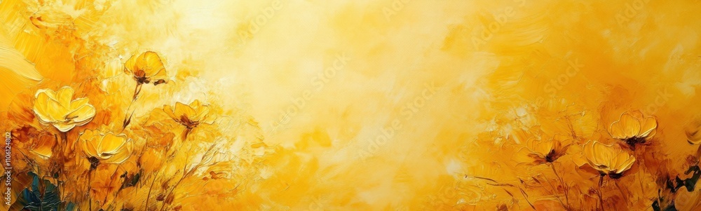 Painting of yellow flowers, yellow background Painting of yellow flowers, yellow background