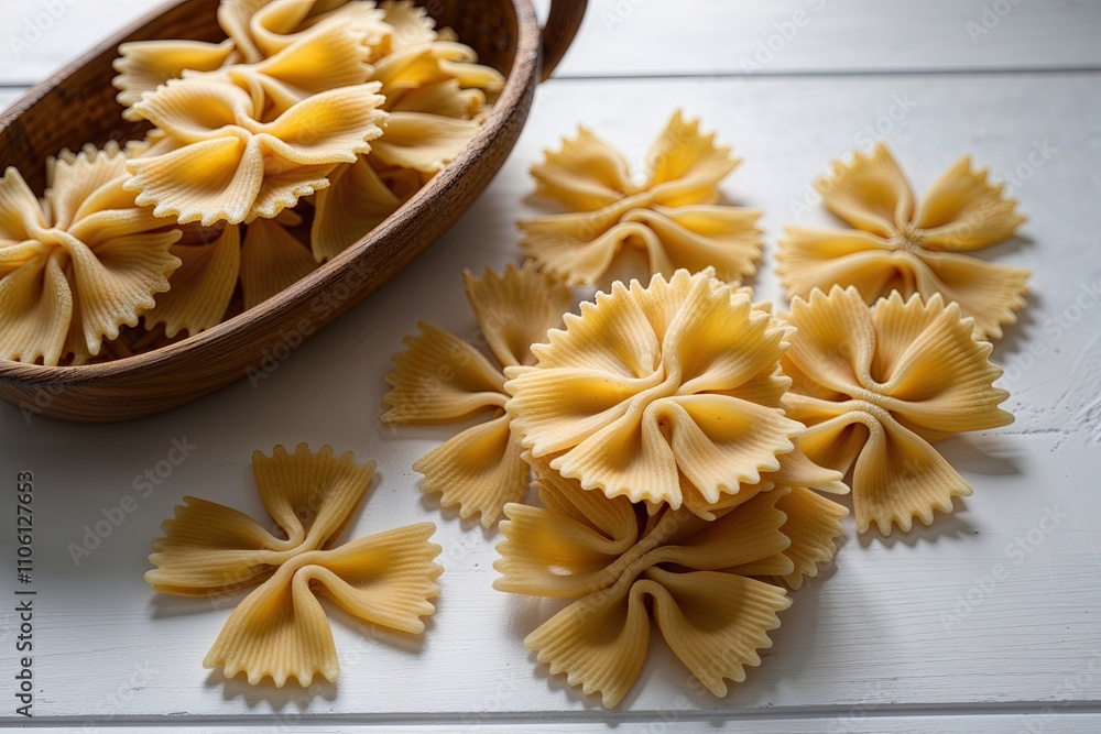 Farfalle Pasta Bundles on White Background Wholesome Italian Ingredients for Delicious Recipes Farfalle Pasta Bundles on White Background Wholesome Italian Ingredients for Delicious Recipes