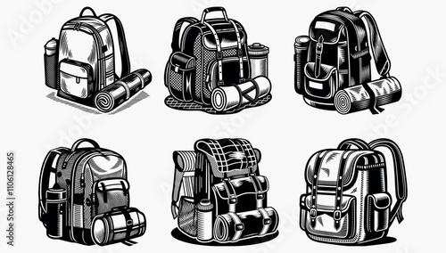 A set of backpack on white background 