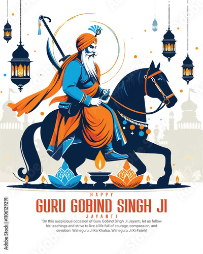 Happy Guru Gobind Singh Jayanti Festival Celebration Social media post banner template