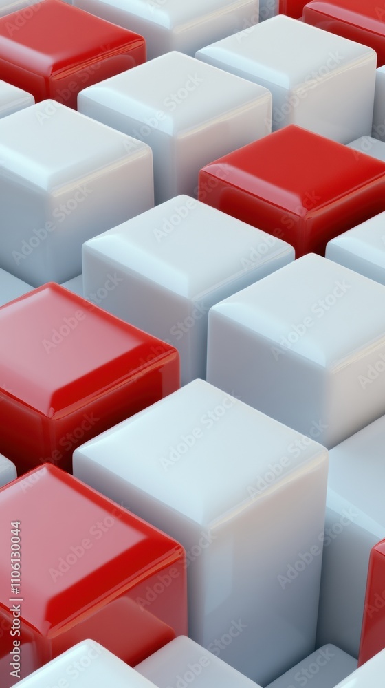Red and white 3D cubes create a striking geometric pattern, AI Red and white 3D cubes create a striking geometric pattern, AI