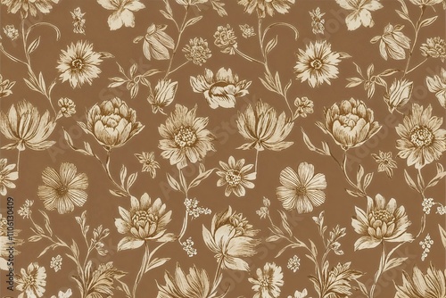 Wallpaper Mural Vintage Floral Pattern in Sepia Shades for Hand-Drawn Decor and Fabric Designs Torontodigital.ca