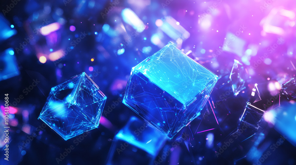 Plexus cubes suspended in a digital realm, bathed in bright neon lights, evoke a futuristic and tech-infused ambiance Plexus cubes suspended in a digital realm, bathed in bright neon lights, evoke a futuristic and tech-infused ambiance