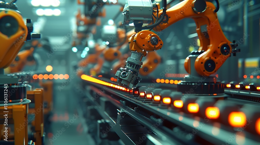 Robotic arm working on a production line Robotic arm working on a production line
