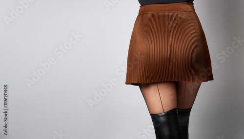 detail of a beautiful pair of female legs, knees and thighs, standing, AI generated photo