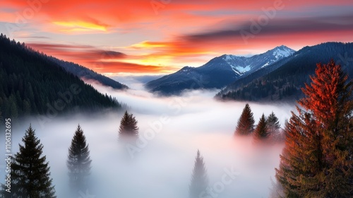 Wallpaper Mural A blanket of fog and low lying clouds nestled in a mountain valley, with the peaks of surrounding mountains poking through, creating a sense of mystery and serenity. Torontodigital.ca