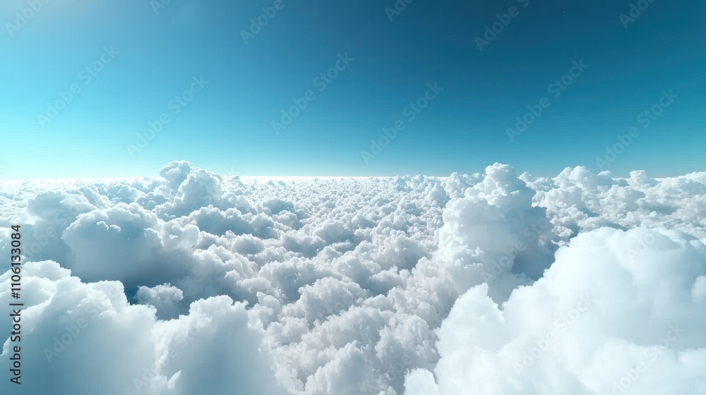 A sea of fluffy white clouds stretching out as far as the eye can see, shot from an airplane window, giving a sense of the vastness of the sky. A sea of fluffy white clouds stretching out as far as the eye can see, shot from an airplane window, giving a sense of the vastness of the sky.
