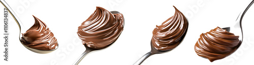Swirl thick chocolate paste in a spoon collection isolated on transparent background, PNG. Clipart template 