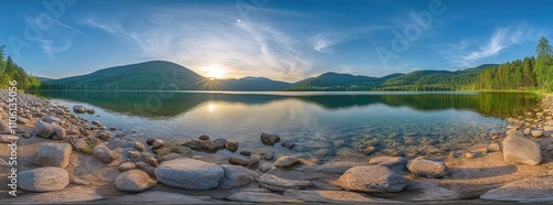 Tatra National Park, a sunrise scene with a lake in the Polish mountains photo