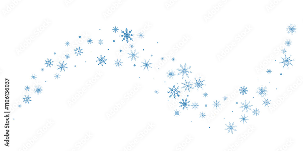 Snowflakes. Snow, snowfall. Falling scattered blue snowflakes on a white background. Snowflakes. Snow, snowfall. Falling scattered blue snowflakes on a white background.