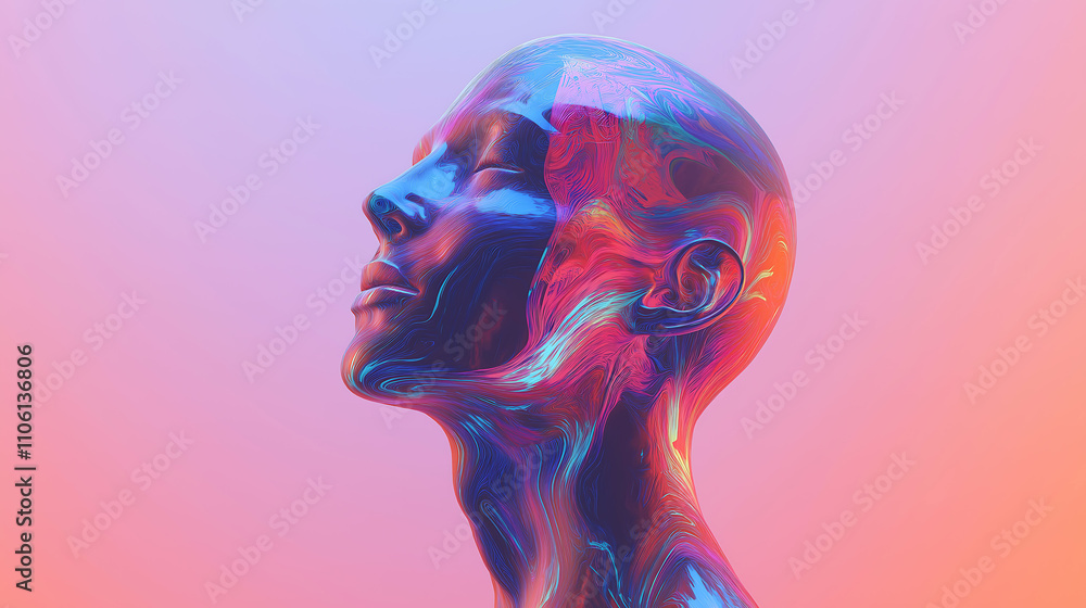 A human head with abstract colorful patterns, representing creativity and imagination A human head with abstract colorful patterns, representing creativity and imagination