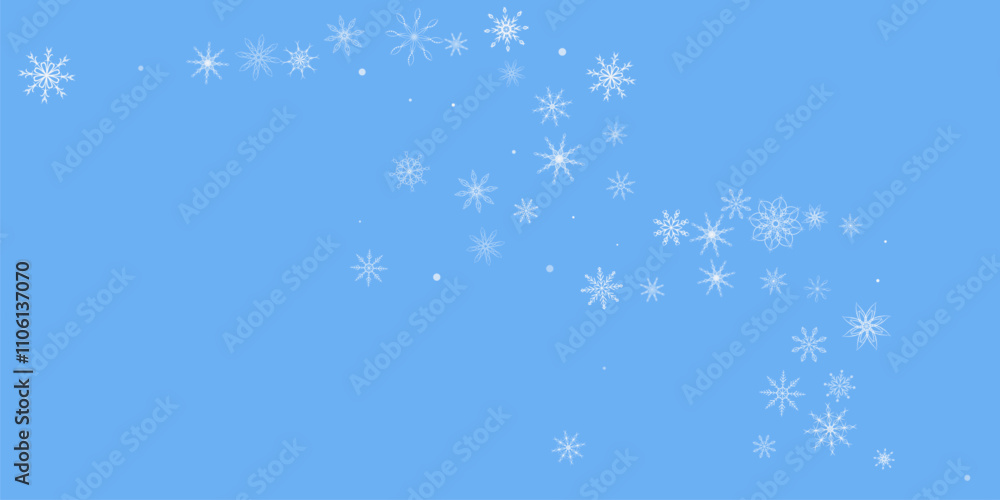 Snowflakes. Snow, snowfall. Falling scattered white snowflakes on a blue background.