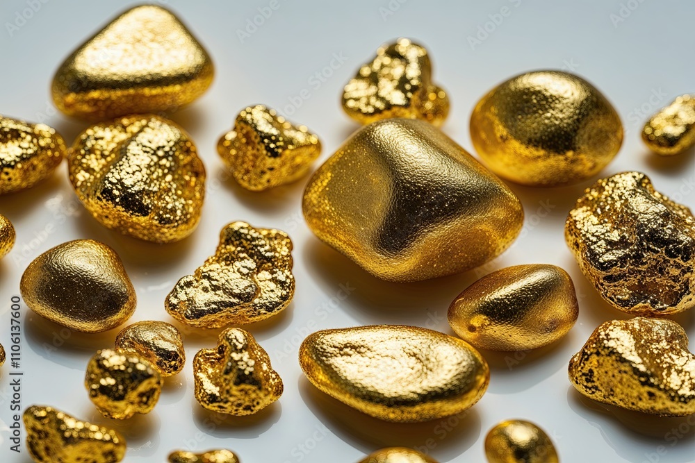 Stunning Gold Nuggets on Clean White Background Stunning Gold Nuggets on Clean White Background