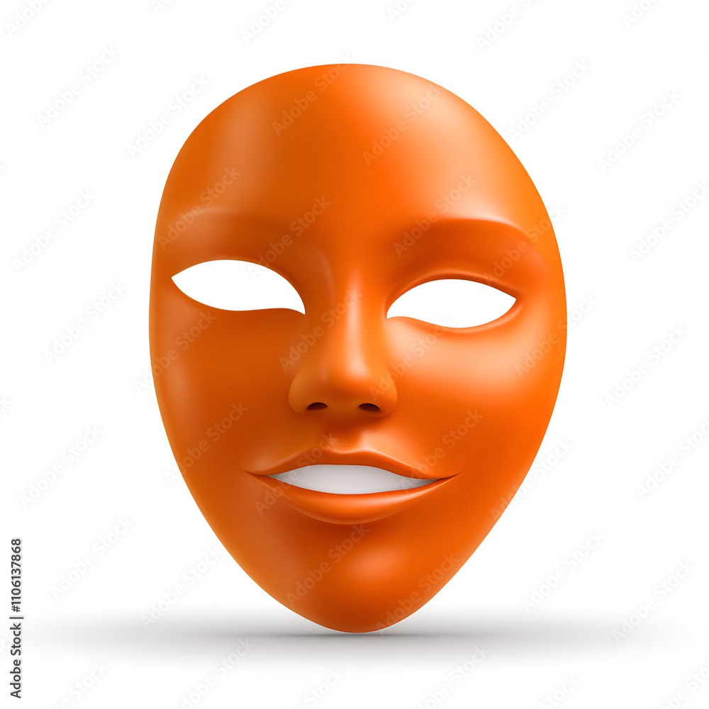 Bright orange masquerade mask with a smiling expression and blank eyes, perfect for celebrations and theatrical performances Bright orange masquerade mask with a smiling expression and blank eyes, perfect for celebrations and theatrical performances