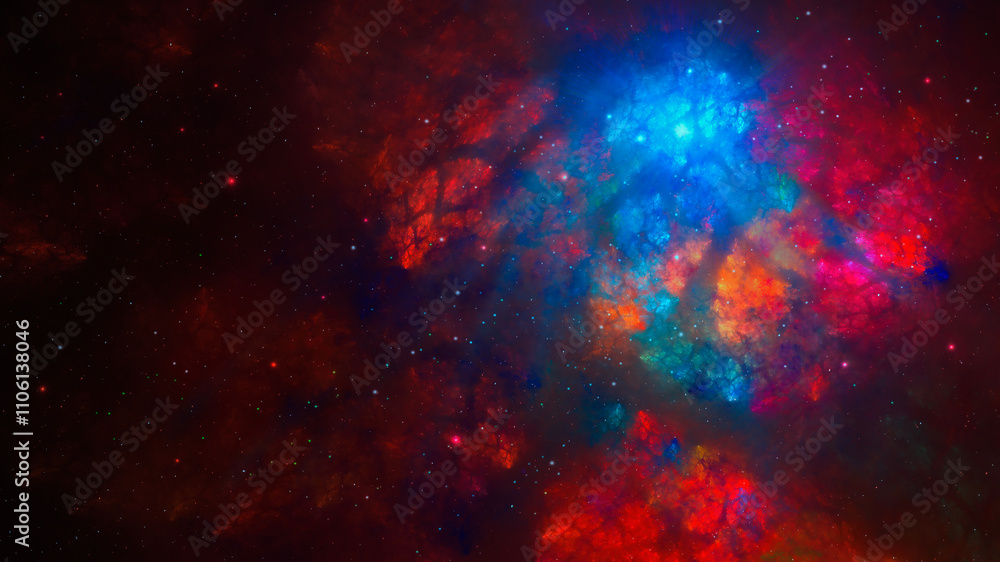 Space background. Colorful fractal red and blue nebula with star field. Digital painting Space background. Colorful fractal red and blue nebula with star field. Digital painting