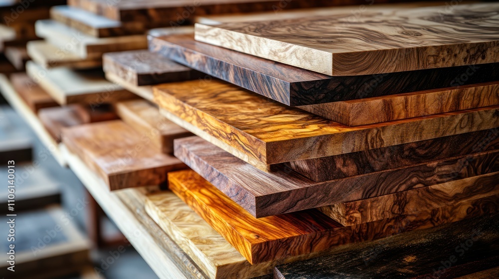 Fototapeta premium A close-up of a stack of different types of wood, showing the grain and color variations.