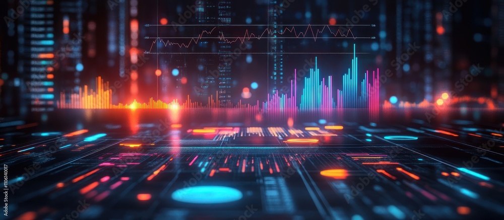 Abstract glowing futuristic digital background with colorful lines and graphs. Abstract glowing futuristic digital background with colorful lines and graphs.