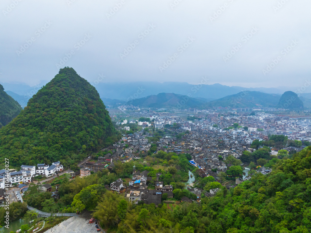 Aerial photography of Huangyao Ancient Town in Hezhou, Guangxi Aerial photography of Huangyao Ancient Town in Hezhou, Guangxi
