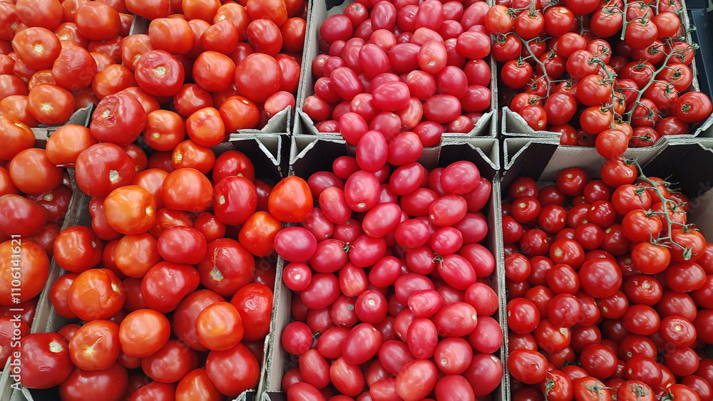 Fresh tomatoes vegetables at farmers market Fresh tomatoes vegetables at farmers market