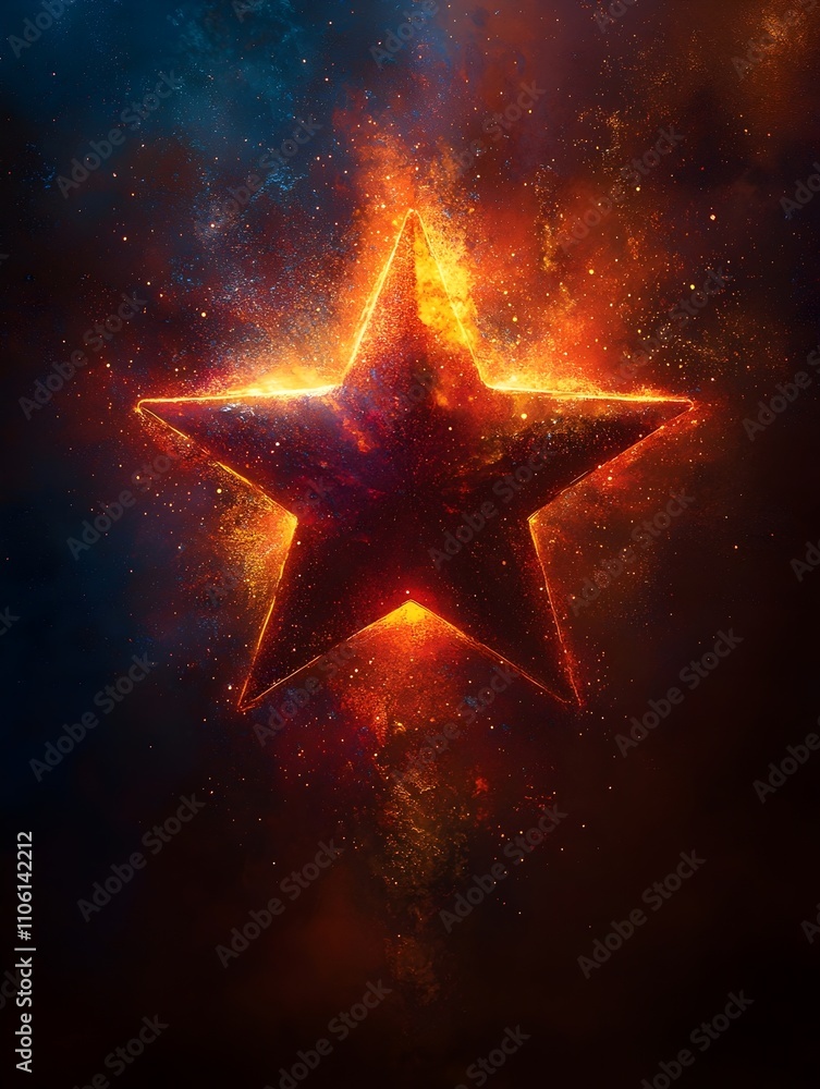 A striking star silhouette glowing in vibrant orange and yellow hues, surrounded by a cosmic backdrop of deep blues and dark space, creating a sense of celestial wonder. A striking star silhouette glowing in vibrant orange and yellow hues, surrounded by a cosmic backdrop of deep blues and dark space, creating a sense of celestial wonder.