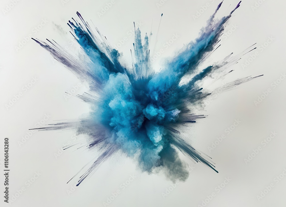 Obraz premium Abstract Explosion of Blue Colored Smoke and Dust Creating a Stunning Visual Display on a Neutral Background for Modern Art and Graphic Design